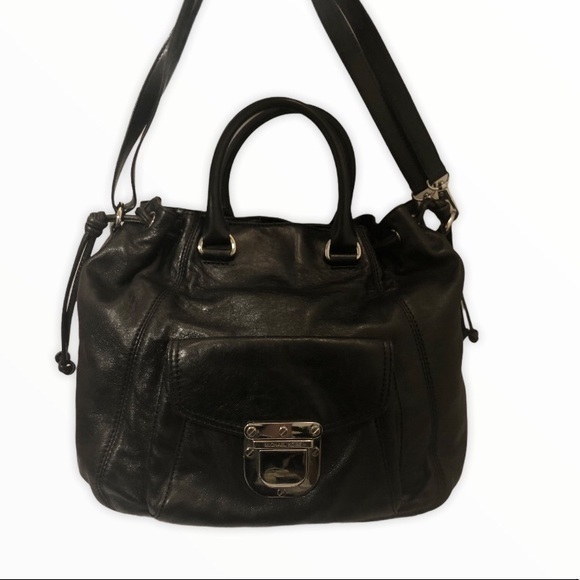 Michael kors black leather two way drawstring bag - Picture 1 of 14